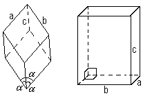 Crystal structures.
left: Rhombohedral
right: Orthorhombic