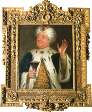 Sir Francis Dashwood in Oriental dress
Click for an enlargement (147 KB).